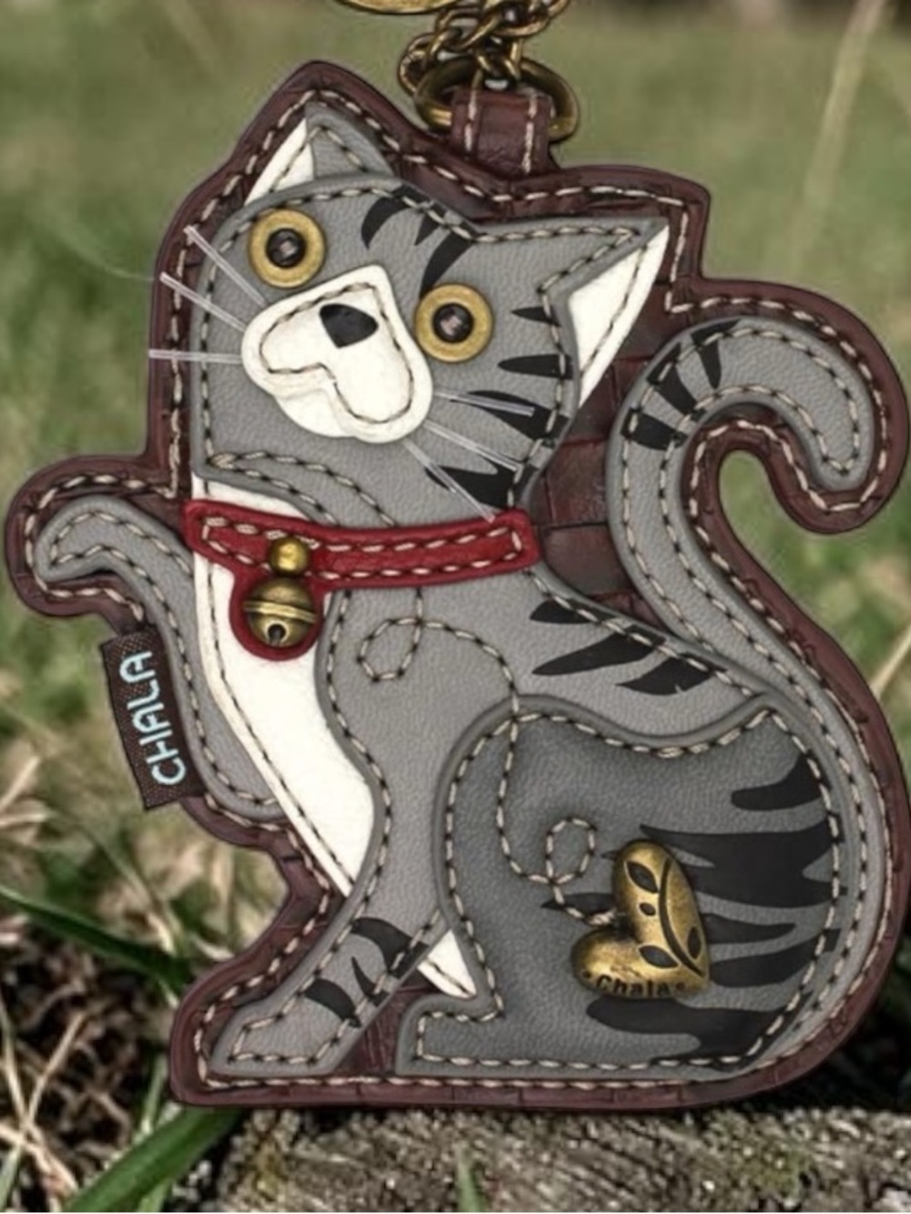 Chala grey tabby cat coin pouch, bag, charm keychain NWT